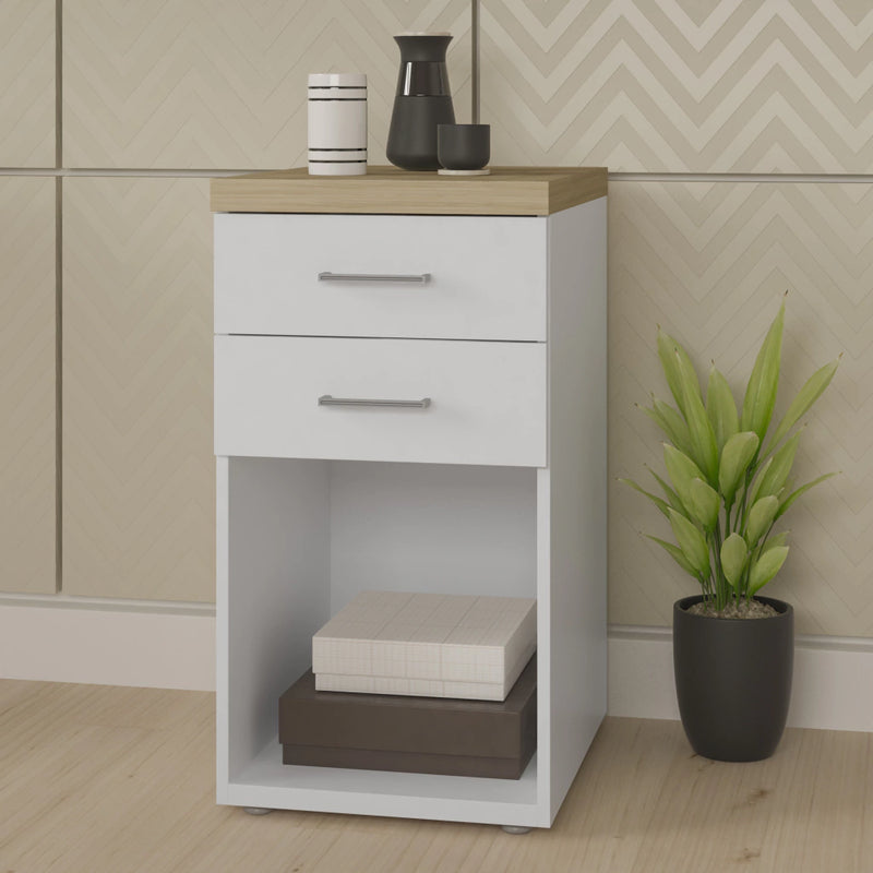 Gaveteiro Para Escritório Home Office toq Artany 2 Gavetas Olmo/Branco