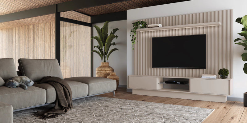 Painel de 2,28 + Rack de 2,20 Fendi 100% MDF com fita LED